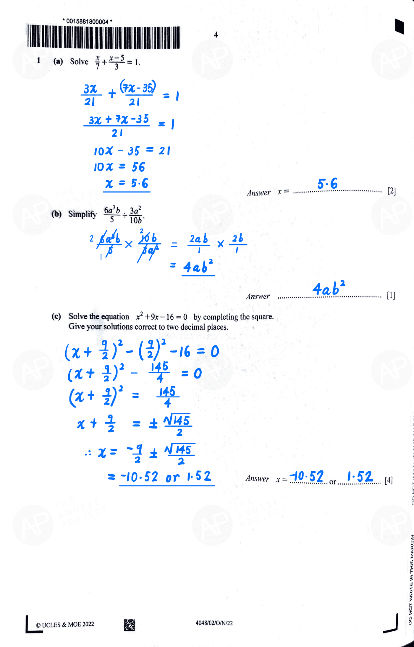 O level E Math Paper 2 page 01 fs8