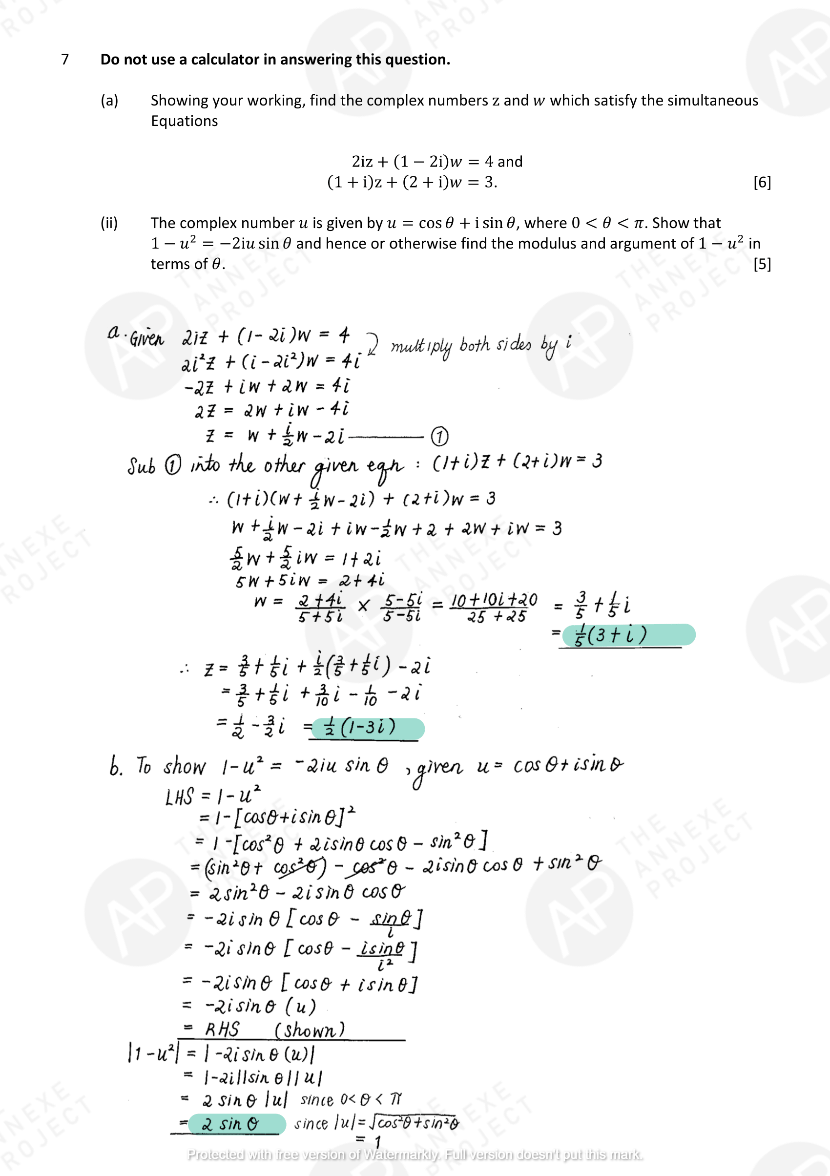 The Annexe Project A Level H2 Math Tuition 2017 A Level Specimen Paper 1 solution 07
