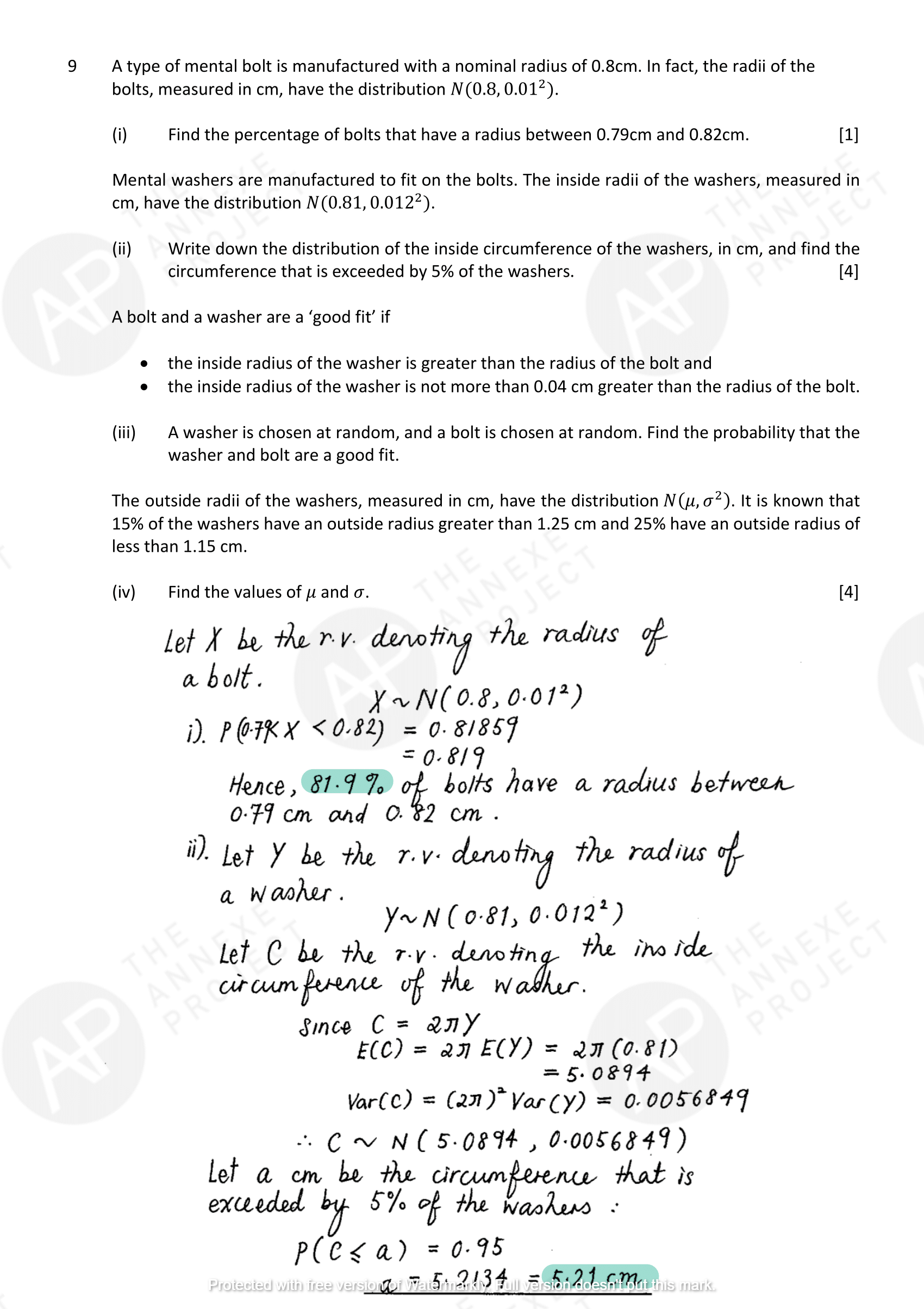 2017 GCE A LEVEL H2 MATHEMATICS SPECIMEN PAPER 2 SOLUTION 11 The Annexe Project A Level H2 Math Tuition 2017 A Level Specimen Paper 2 solution 11