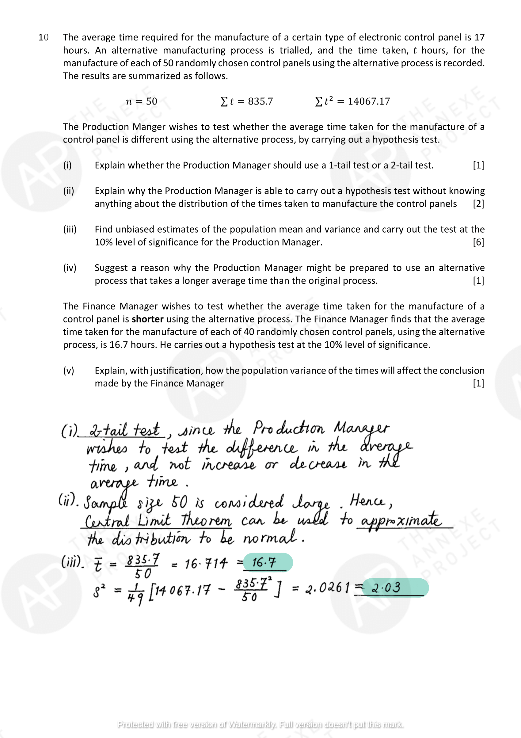 2017 GCE A LEVEL H2 MATHEMATICS SPECIMEN PAPER 2 SOLUTION 13 The Annexe Project A Level H2 Math Tuition 2017 A Level Specimen Paper 2 solution 13
