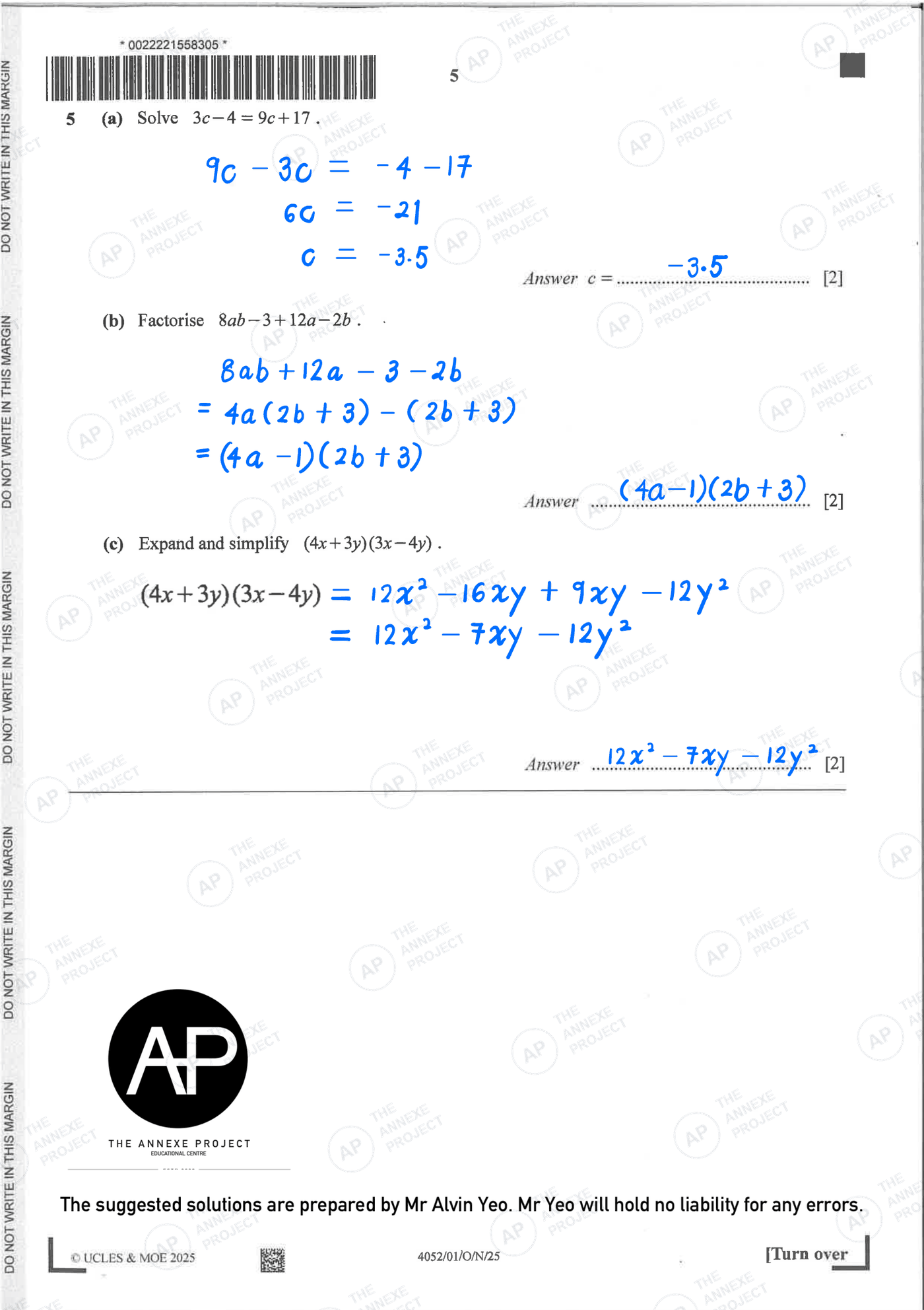 2025 O Level Elementary Mathematics Paper 1 Solutions page 05 fs8 1