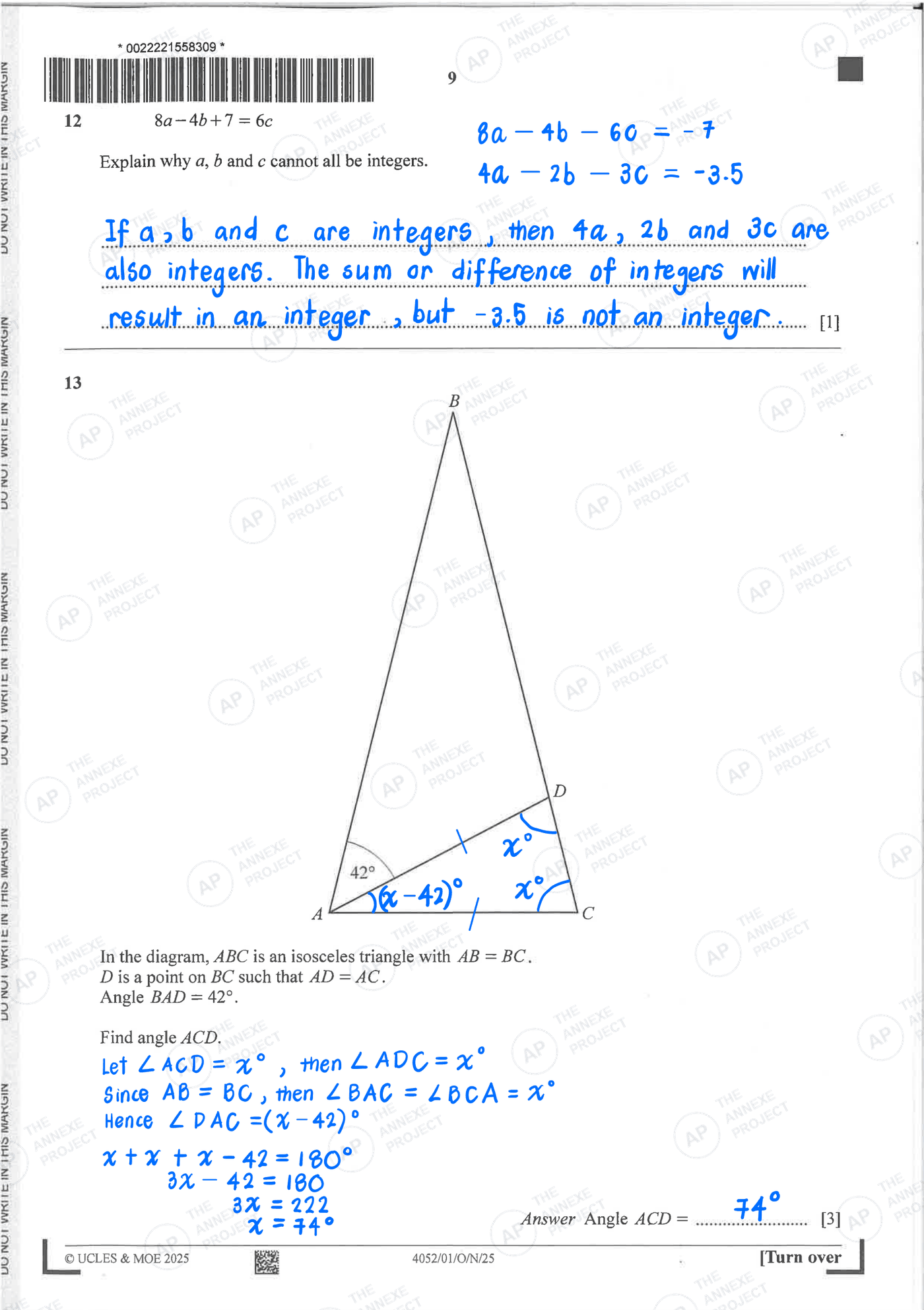 2025 O Level Elementary Mathematics Paper 1 Solutions page 09 fs8 1