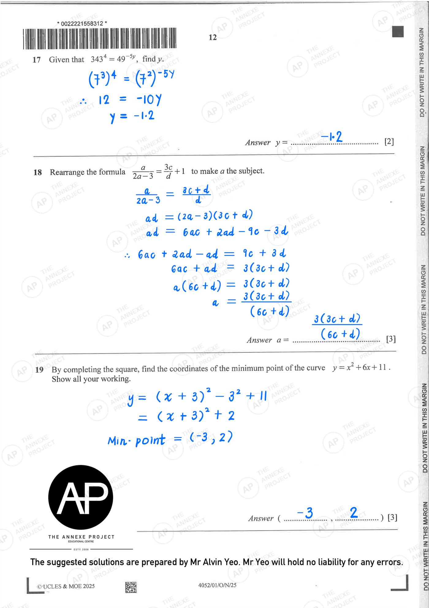 2025 O Level Elementary Mathematics Paper 1 Solutions page 12 fs8 1