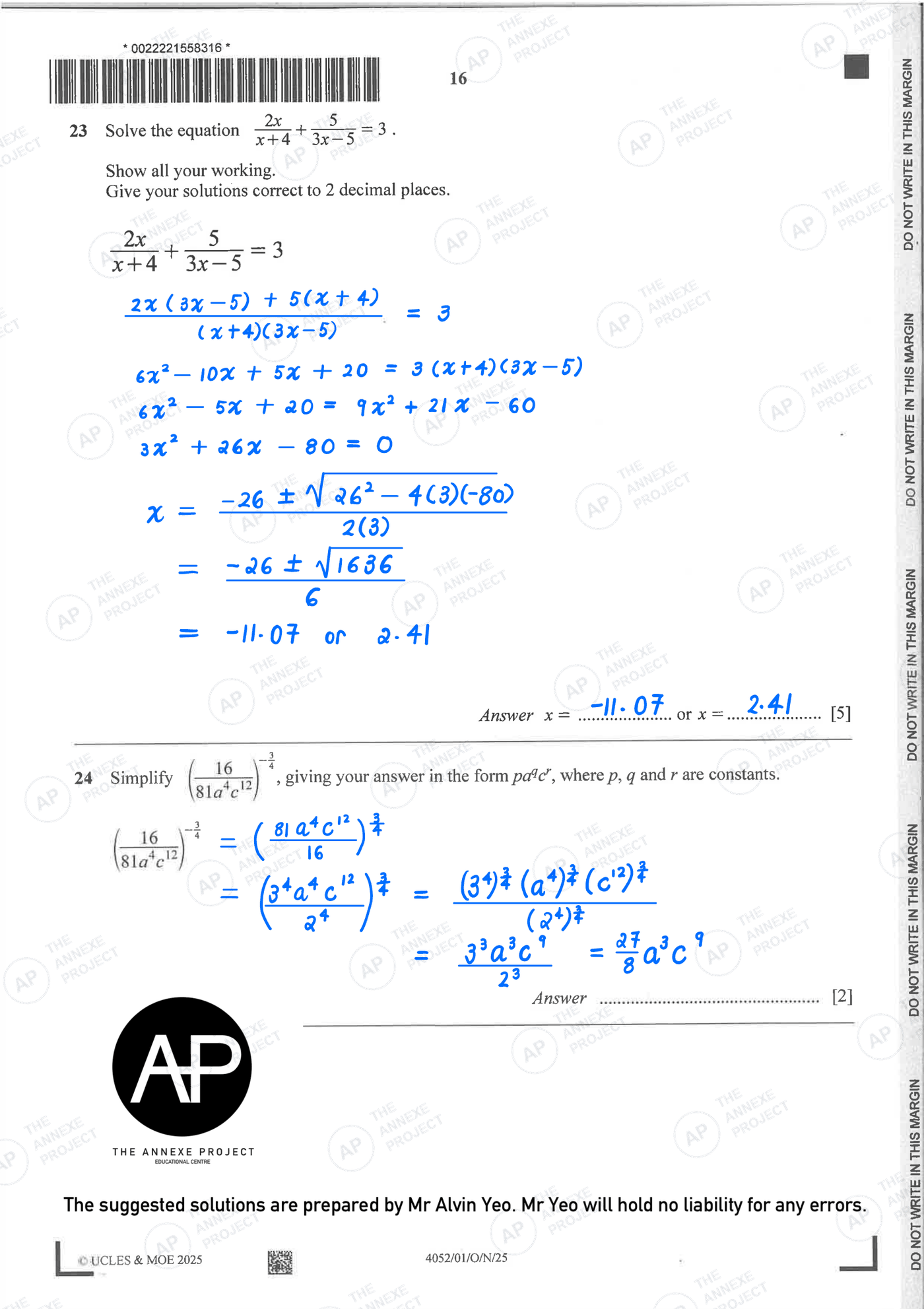 2025 O Level Elementary Mathematics Paper 1 Solutions page 16 fs8 1